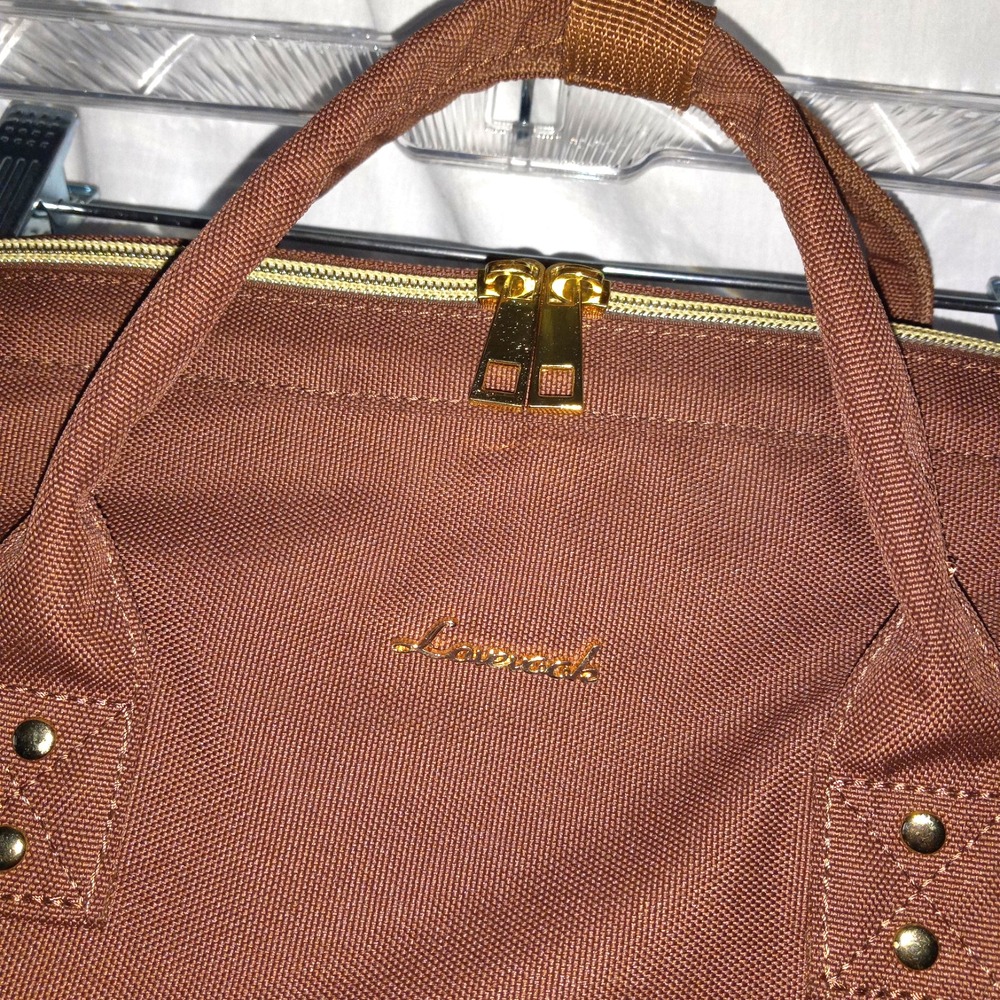 Lovevook Coffee Brown‎ Color Diaper Bag Backpack NWOT Gold Trim Laptop Pocket - Picture 2 of 10